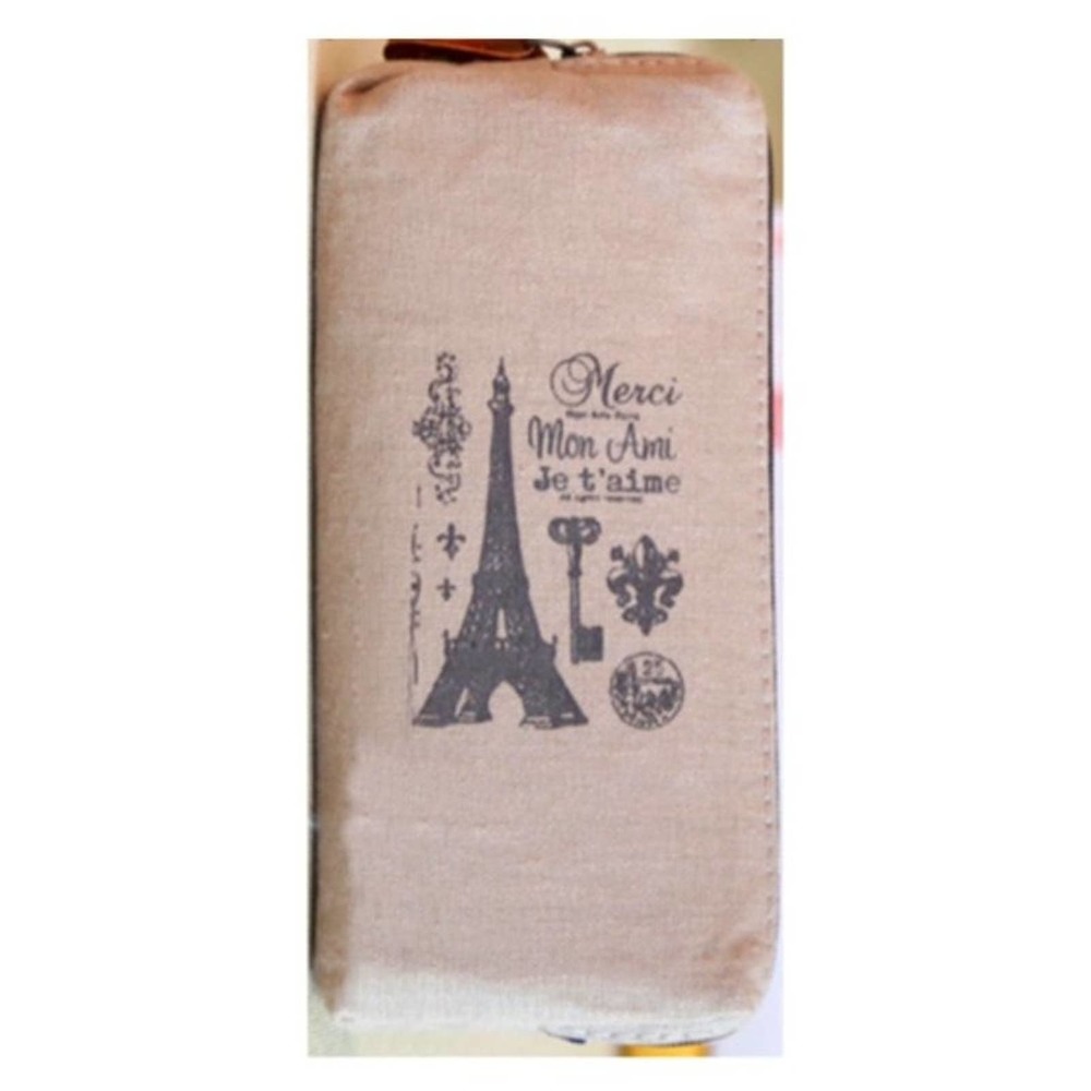 Beige/Cream Eiffel Tower Canvas Pencil Case/Makeup Case